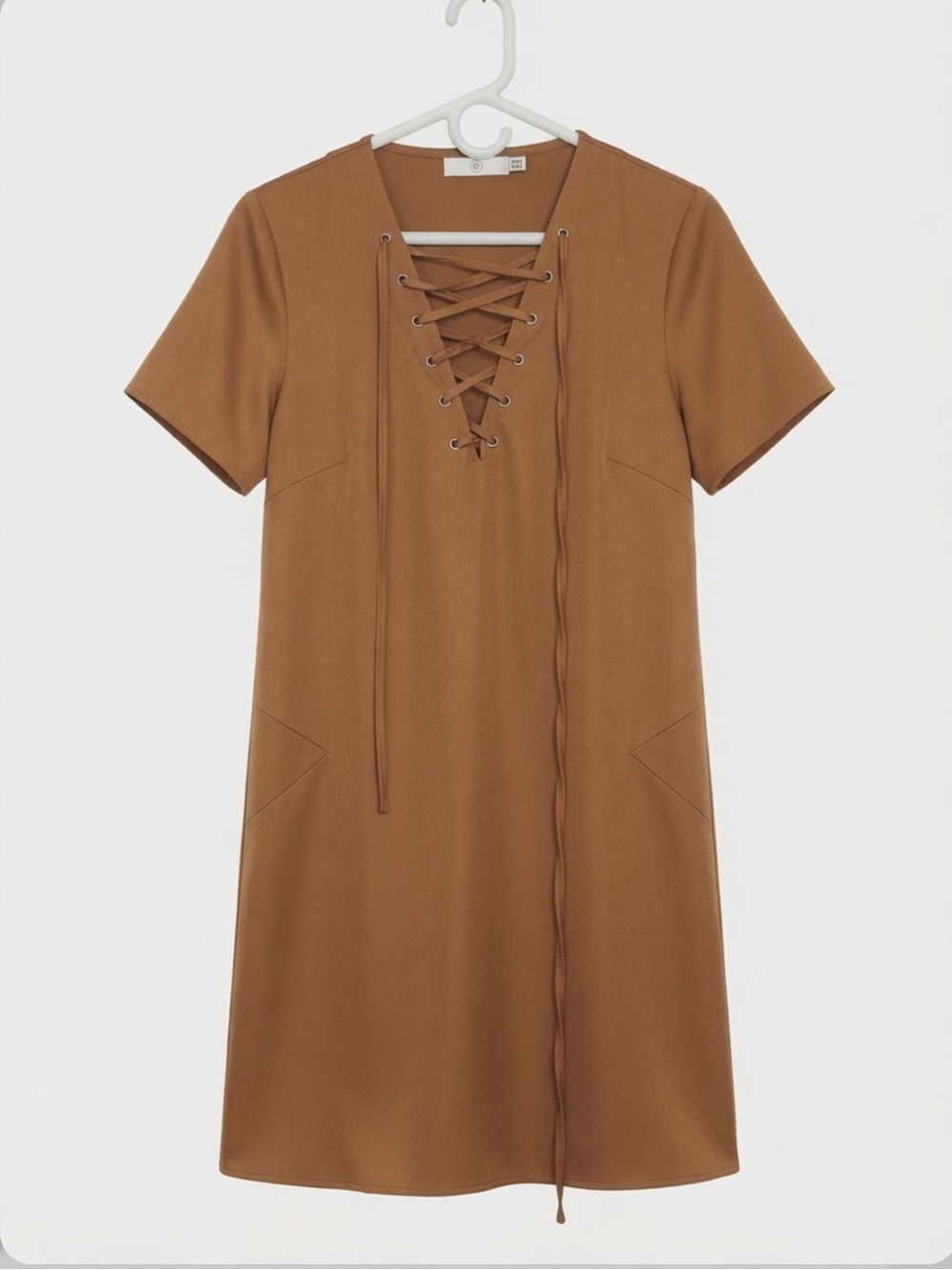 Missguided Tan Brown Lace-Up Corset Straight Fit Short Sleeve Mini Dress US 4